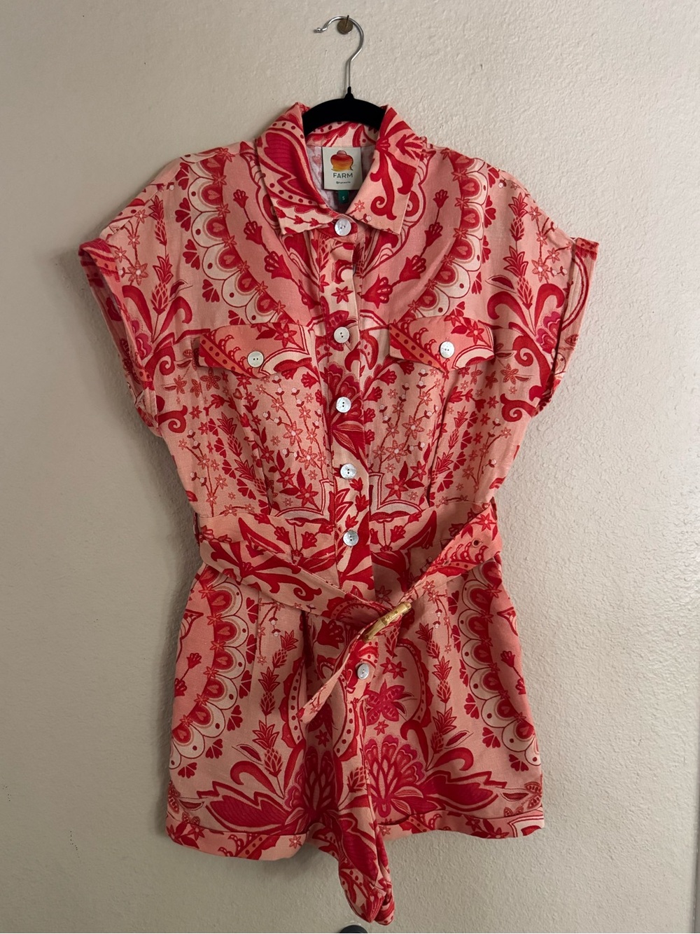 FARM Rio Orange and Red Printed Short Sleeve Romper